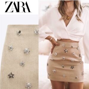 ZARA  Jewel Trim Linen Blend Mini Skirt XS